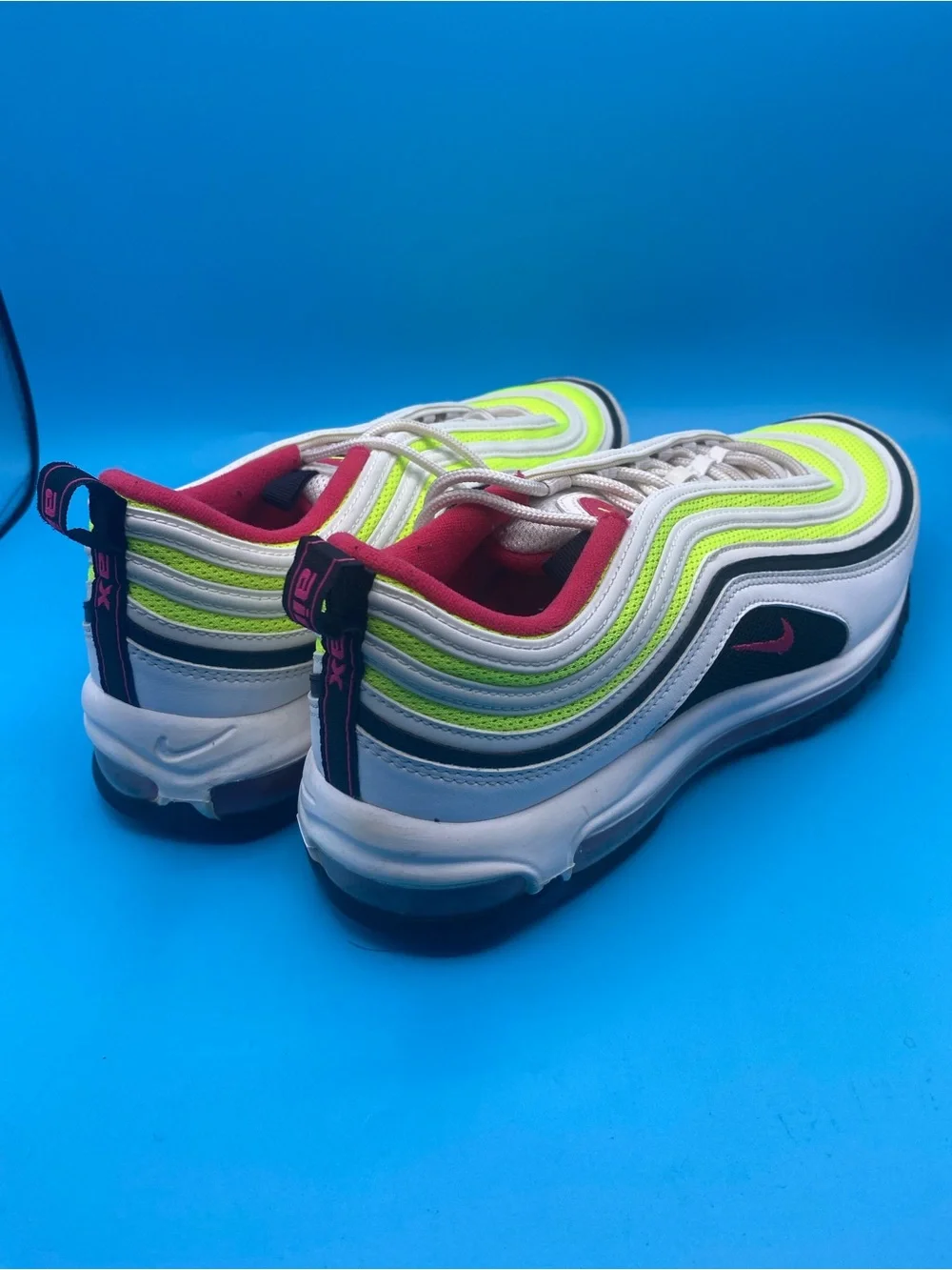 Nike Air Max 97 in Neon Yellow, White & Pink Accent - Picture 2 of 4